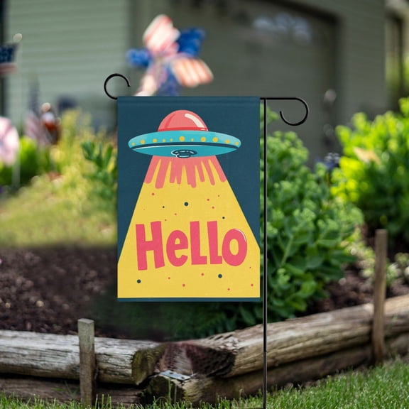 Yayeee Garden Flag 12" x 18" Double Sided Outdoor Yard Lawn Holiday Decorations, Blue UFO
