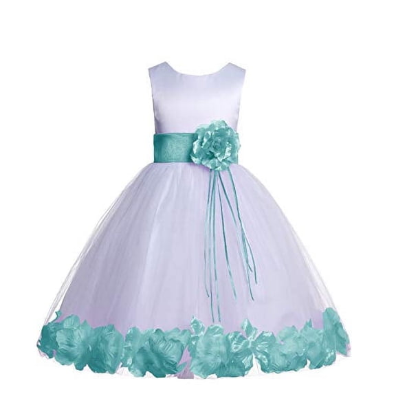 Ekidsbridal White Floral Rose Petals Tulle Flower Girl Dress for Toddler Junior Pageant Wedding Reception Communion Baptism 007 4