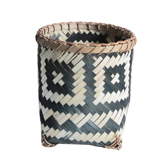 Bamboo Storage Basket Makeup Trash for Nursery Living Room - 20x20cm