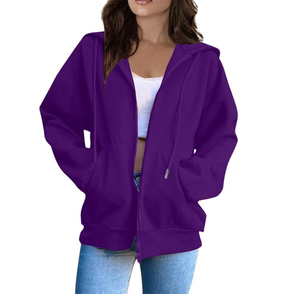 Hoodies For Women Zip Up Oversized Y2K Jackets Lightweight Casual Athletic Fleece Plus Size Sweatshirts Fall Fashion 2025 Dark Purple S