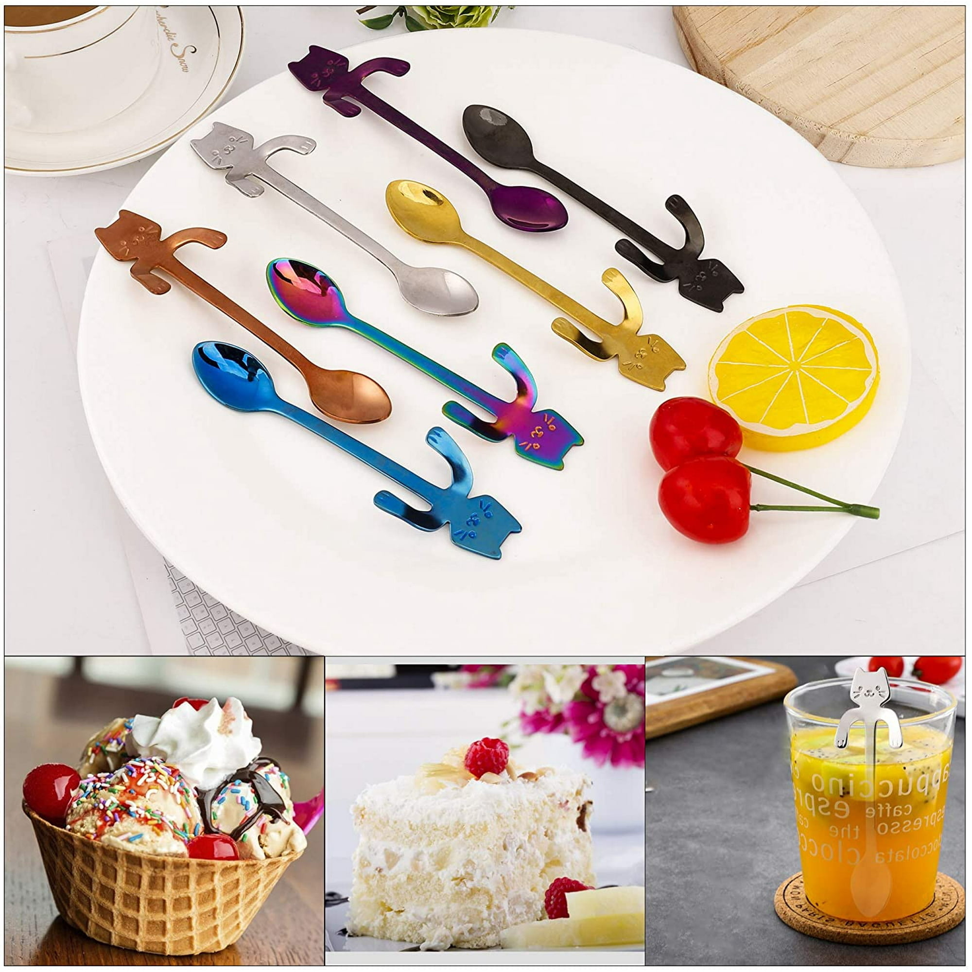 Cat Coffee Spoon Stainless Steel Hanging Cup Teaspoons Mini Cute Kitten Design Stirring Spoon for Tea Dessert Drink Mixing Milkshake 7 Pieces Multicolor Walmart