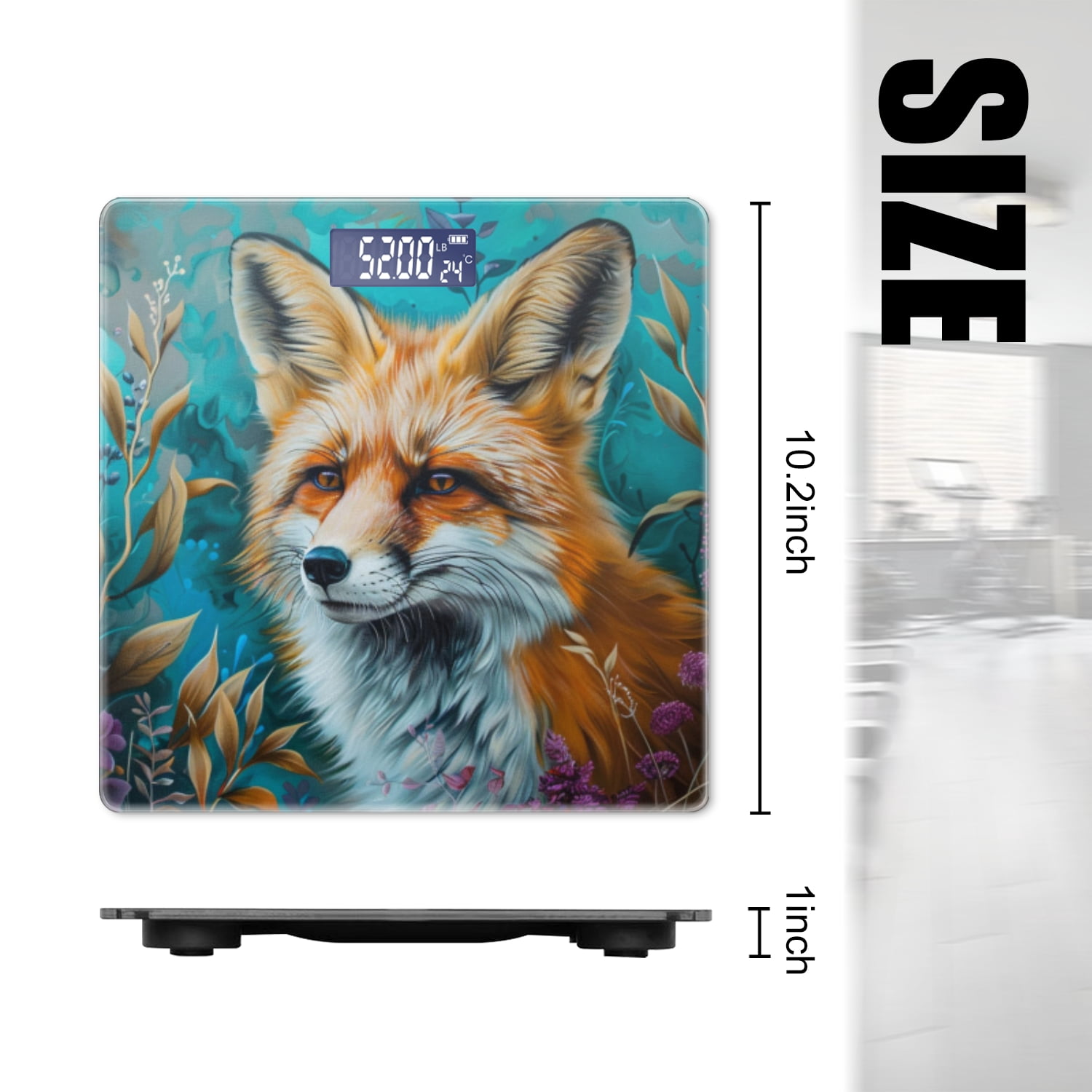 Bathroom Scale, Highly Accurate Digital Body Scale,Precisely Measures Weight up to 400 lbs-Beautiful Painting Of Orange Fox Surrounded By Wildflowers