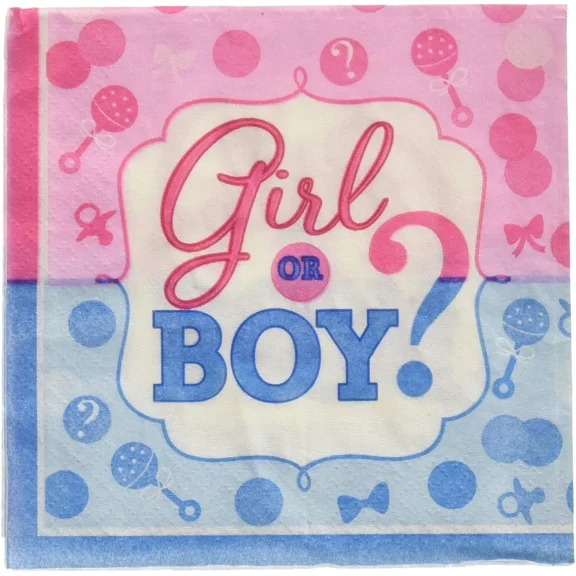 Girl Or Boy Pink Blue Gender Reveal Baby Shower Party Paper Beverage Napkins