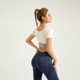 thumbnail image 4 of Fake Two-Piece Color Block Yoga Short-Sleeved Braless Sports Top (Ivory White, S), 4 of 4