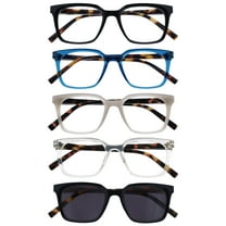 OPULIZE KOI Reading Glasses With Reading Sunglasses 5 Pack - Rectangular Frame - Black-Blue-Gray-Clear-Black - Mens Womens - Spring Hinges - RRRRS50-137C1 -  2.00