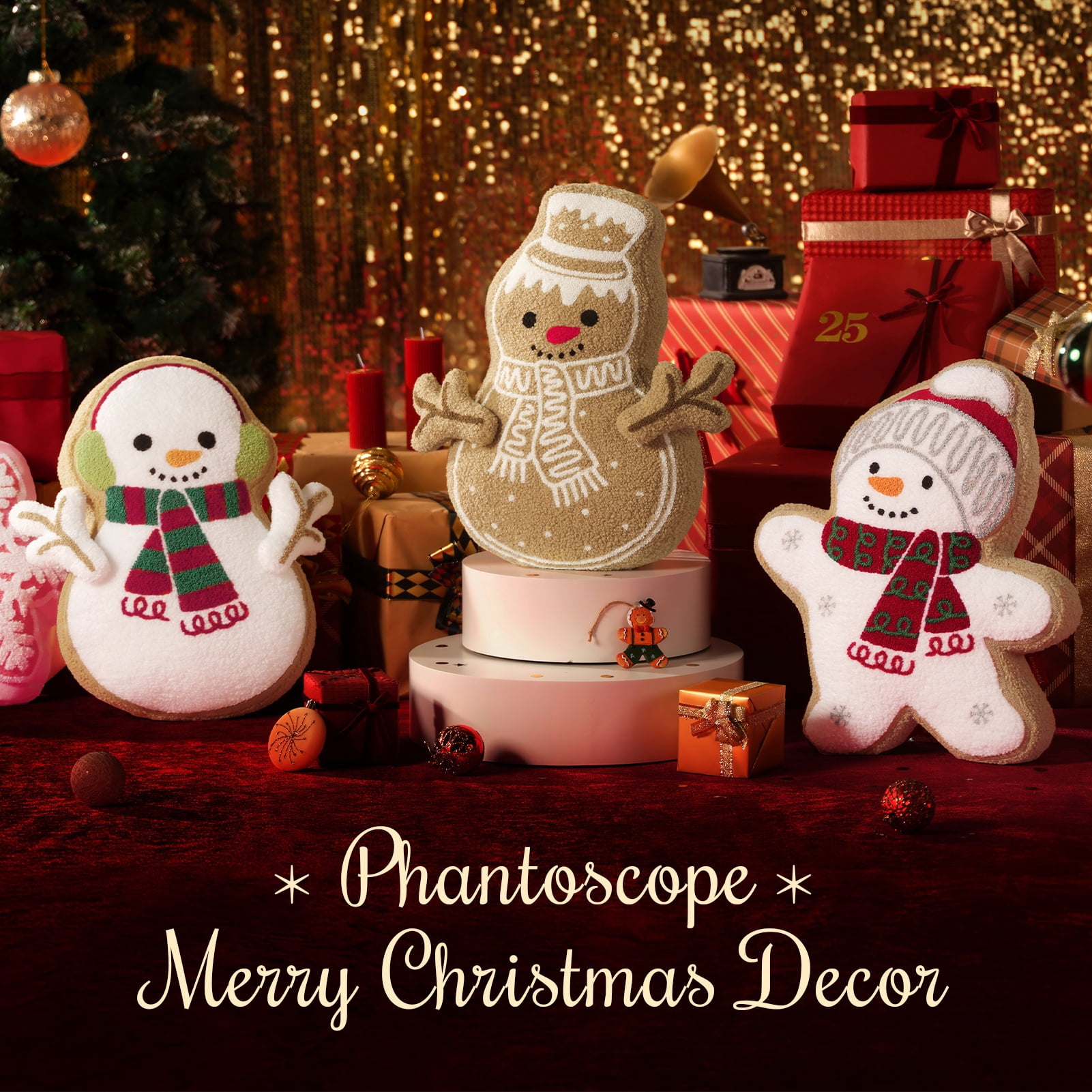Phantoscope Christmas Series Decorative Gingerbread Earmuffs Snowman Polyester Decorative Pillow,white,18 x 12 inch