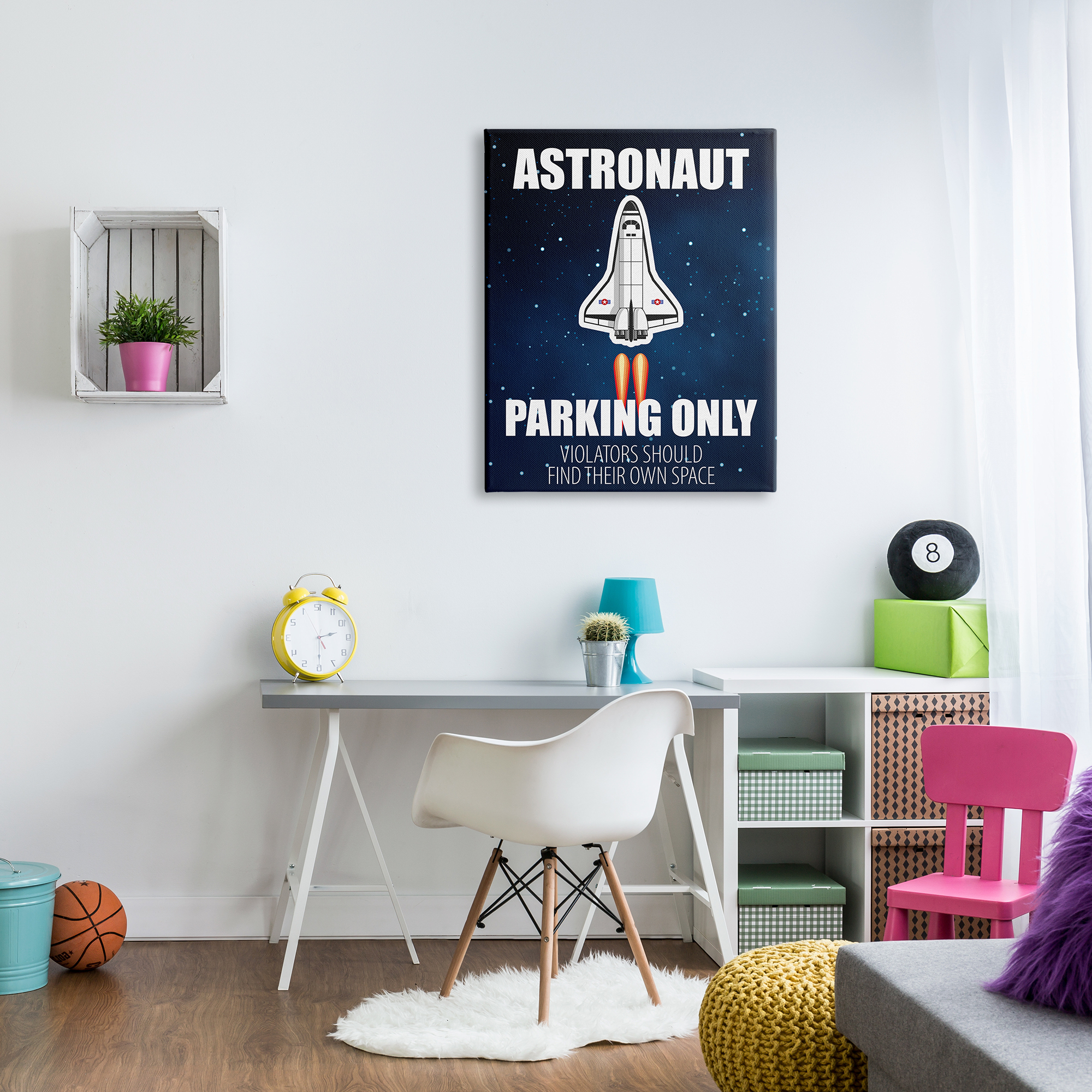 Stupell Industries Astronaut Parking Only Sign Kids' Space Jet Humor, 30 x 40, Design by Kim Allen