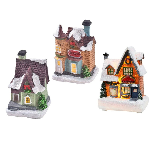 3 miniestatuas de casa iluminadas de resina para decoración de mesa, festival, regalo de escritorio EstiloG