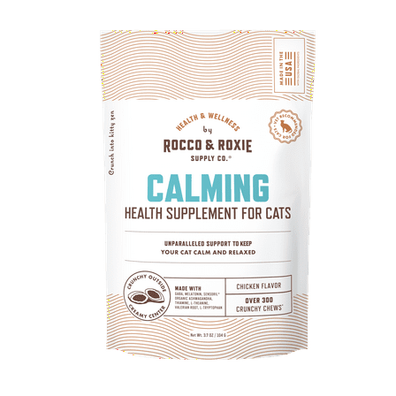 Rocco & Roxie Calming Crunchy Chews for Cats, Anxiety Support Pet Relaxant, Chicken Flavor, 3.7 oz