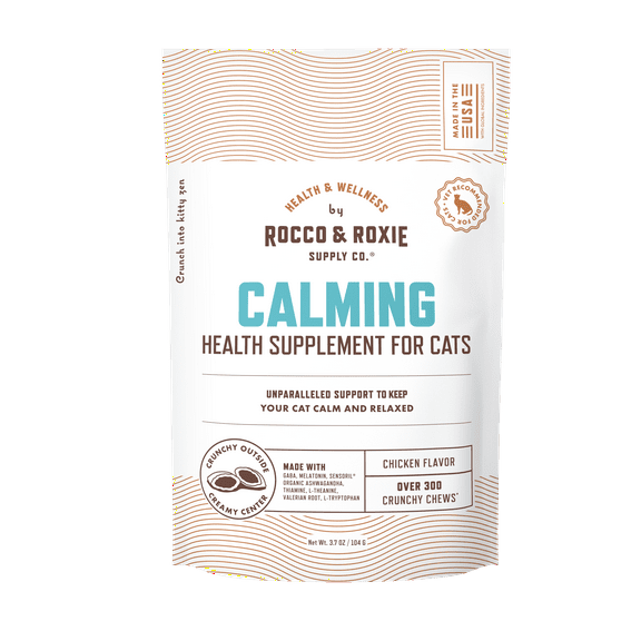 Rocco & Roxie Calming Crunchy Chews for Cats, Anxiety Support Pet Relaxant, Chicken Flavor, 3.7 oz