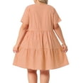 thumbnail image 3 of Vestidos de cuadros de mujer plus size Agnes Orinda, estilo vintage de los años 50, con capas, cuello redondo, manga corta, casual de verano, midi, color naranja, talla 1X, 3 of 6