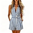 thumbnail image 2 of ZHYou Striped Jumpsuits for Women Summer Deep V Neck Sleeveless Flowy Loose Casual Short Rompers with Waistband,Sky Blue,Size M, 2 of 8