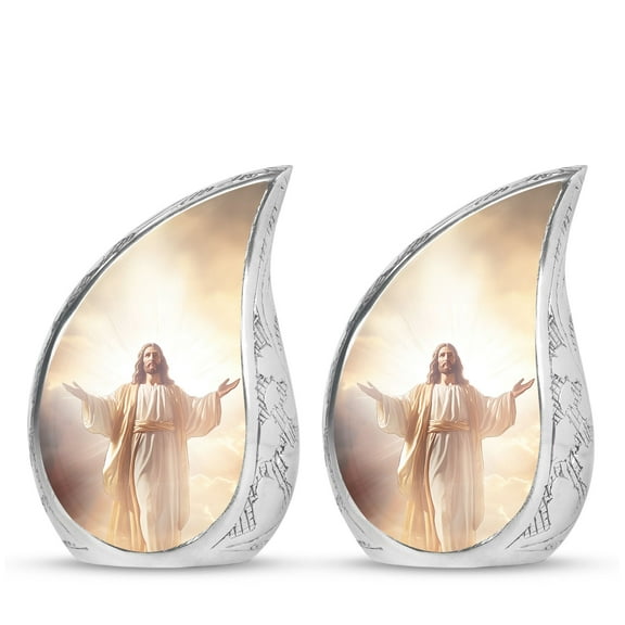 PARHUS Jesus in The Heave - Teardrop Urn for Ashes Adult Male Small - Cremation Urn - Urns for Human Ashes Adult Female - Tiny Urns for Human Ashes - Funeral Ashes Urn - Decorative Urn 3 Inch, 2Pcs