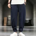 thumbnail image 4 of Pantalones anchos y holgados de lino para hombre, pantalones casuales finos y sueltos de verano para hombre, ropa de calle estilo harén, promoción, ropa estética original y popular, 4 of 5