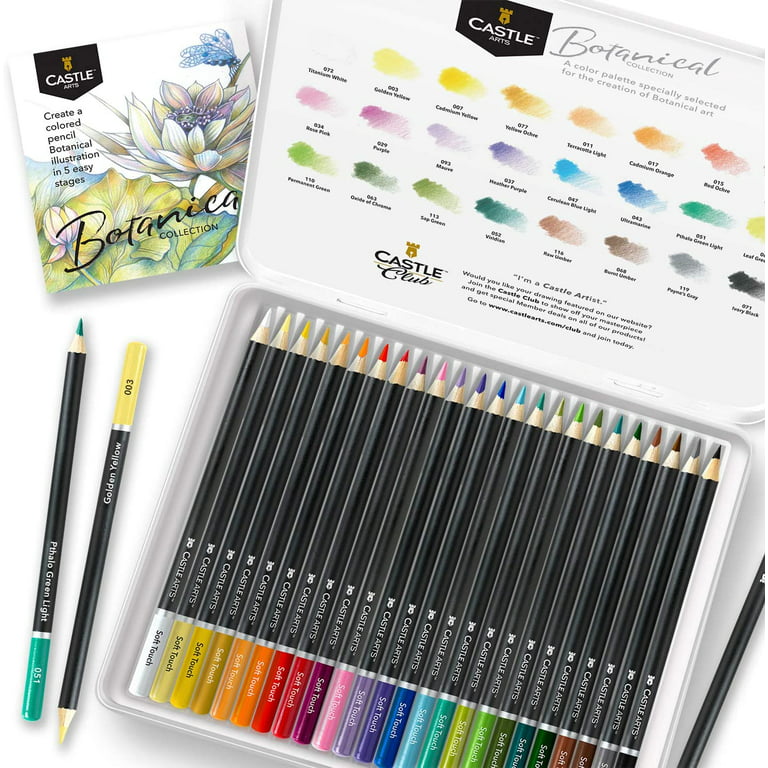 Castle Arts Themed 24 Colored Pencil Set in Tin Box Perfect Colors for ‘Botanical’ Art. Featuring Quality Smooth Colored Cores Superior