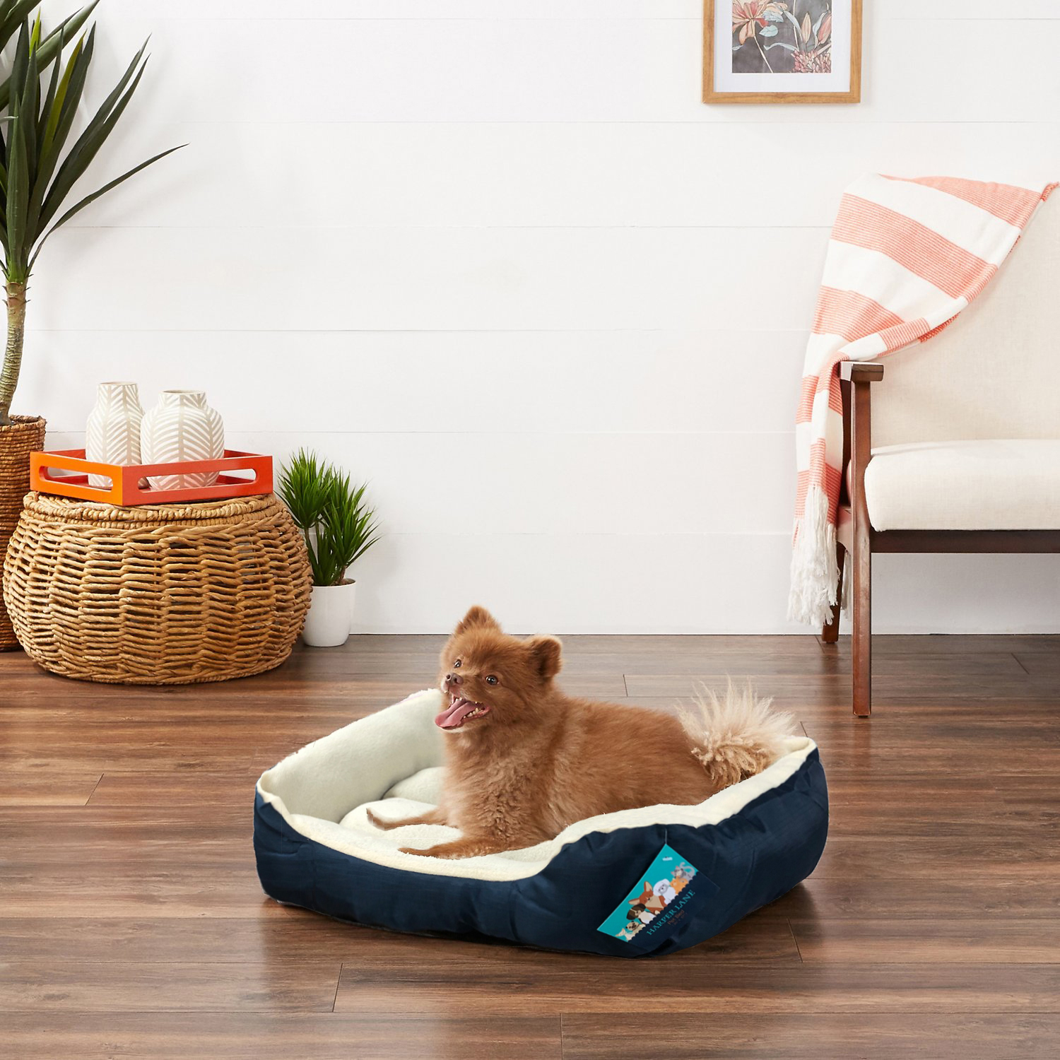 Harper Lane Monaco Rectangular Plush Pet Bed, Navy