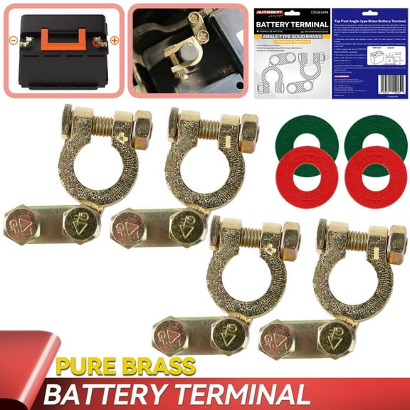 OEMASSIVE 4X Pure Brass Car Battery Terminals Connectors Clamps Top Post Protector w/ Washers