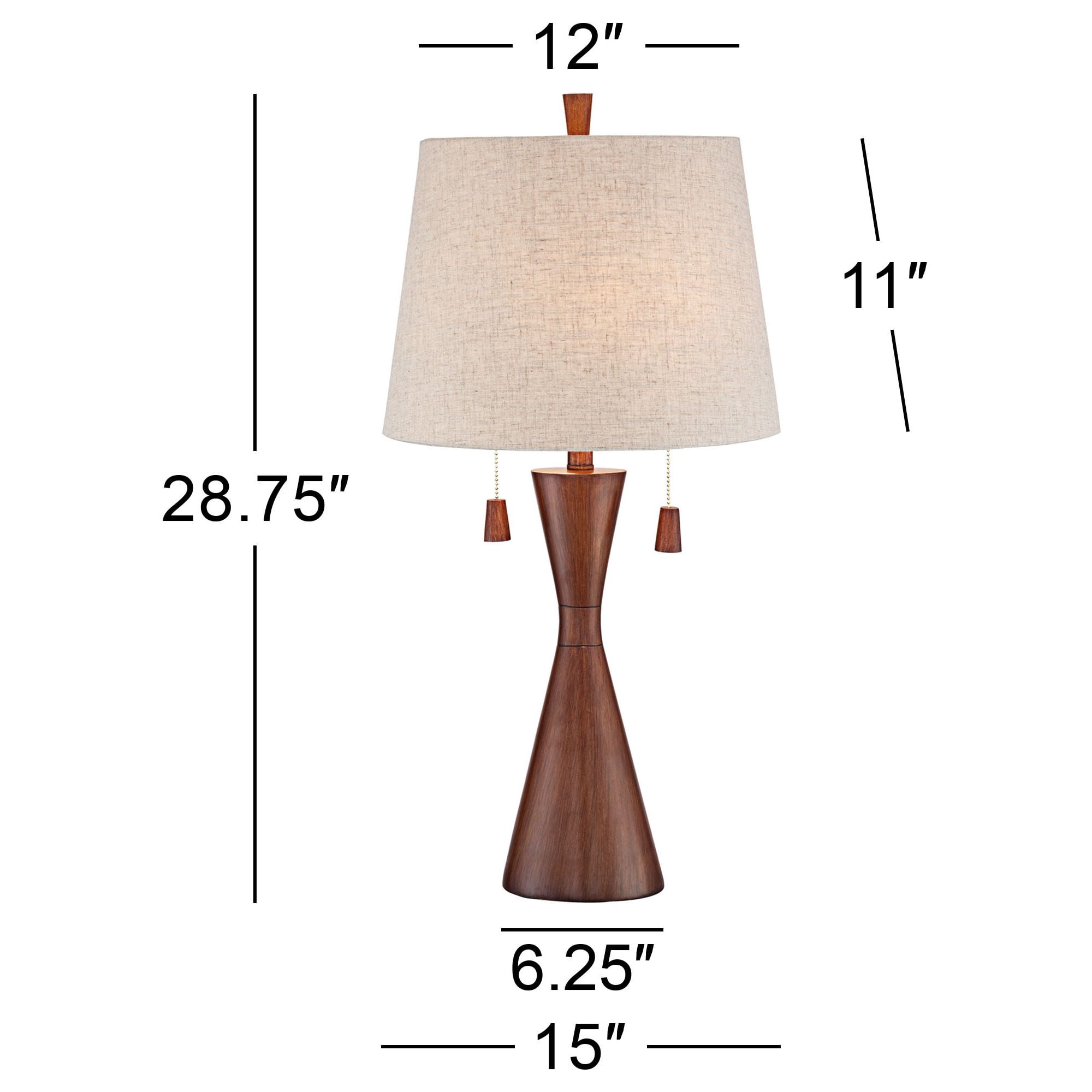 360 Lighting Omar Modern Modern Mid Century Table Lamps 28 3/4" Tall Set of 2 Brown Wood Oatmeal Tapered Drum Shade for Bedroom Living Room Bedside