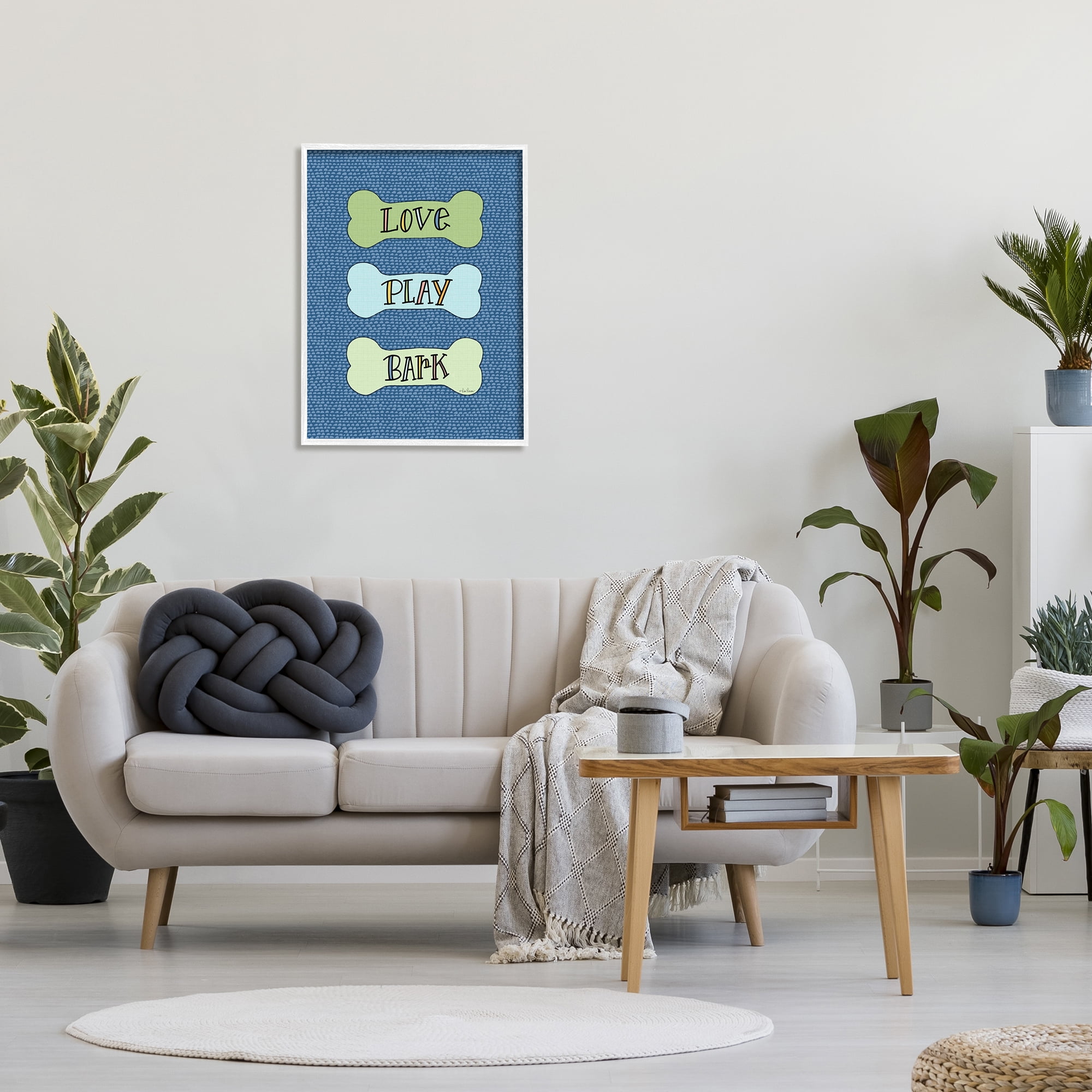 Stupell Industries Love Play Bark Blue Pattern Animals & Insects Painting White Framed Art Print Wall Art, 24 x 30