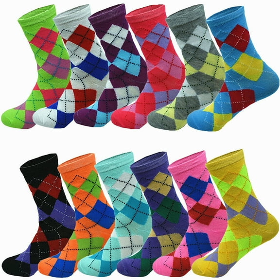 3-12 Pairs Womens Girl Casual Classic Argyle Sports Cotton Crew Socks Size 9-11