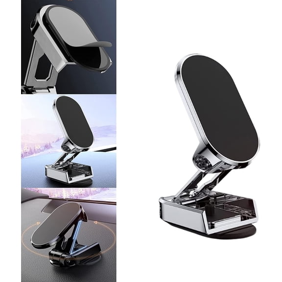 Goodnessk Car Phone Holder, 2023 New 360° Rotation Alloy Folding Magnetic Car Phone Holder, Universal Dashboard Car Phone Mount, Adjustable, no Shaking (Silver)