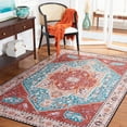 thumbnail image 3 of SAFAVIEH Tucson Willoughby Traditional Machine Washable Area Rug, 6' x 9', Aqua/Rust, 3 of 9