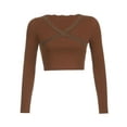 thumbnail image 2 of Nituyy Women Crop Top Solid Cross Lace V-Neck Long Sleeve Base Shirt Pullover for Summer, 2 of 6