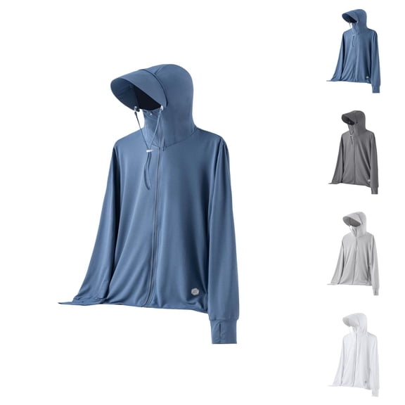 UPF 50 Sun Hoodies for Men Lightweight Detachable Hood Long Sleeve Zip Up Jacket with Pocket Outerwear Fishing Hoodie