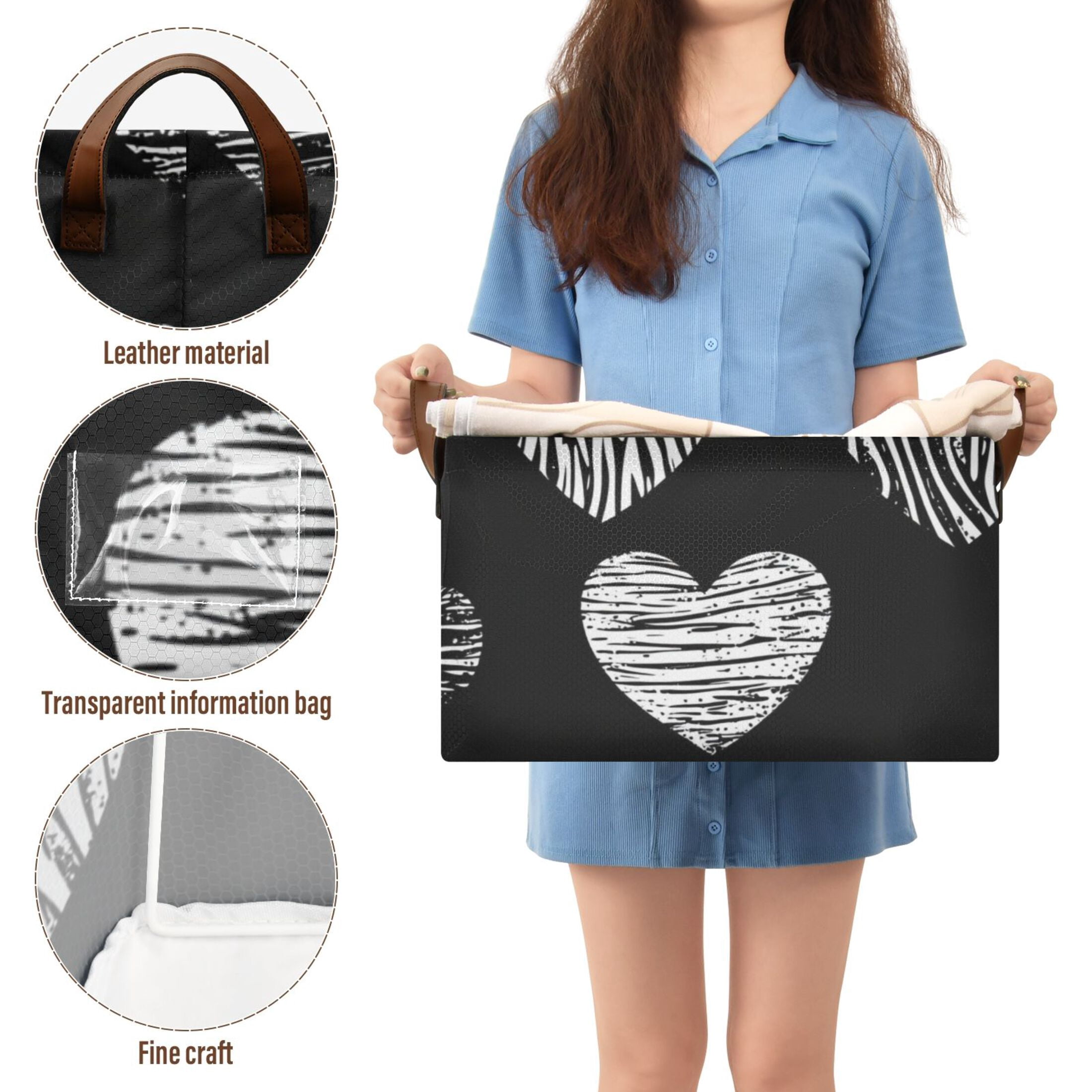 Hearts in Black Foldable Storage Large Fabric Storage Baskets Organizer Storage Bins with Handles for Shelves