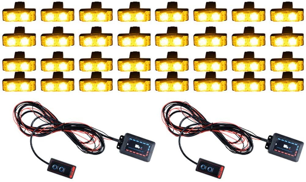 16x Amber 2-led Strobe Lights + Flashing Control Box + Pattern + Mode Indicate Switch Car Truck 12V, Size: 16x 2-led Strobe Light + 1XL Controller w/