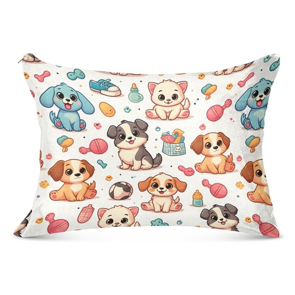 Cartoon Puppy Dog Plush Pillow Cases Standard Size Ultra Soft Warm Pillowcases with Zipper 20"x26"