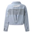 thumbnail image 7 of Denim Jacket for Women Ripped Tassel Lapel Button Down Long Sleeve Outerwear Casual Lightweight Fall Coat, 7 of 7