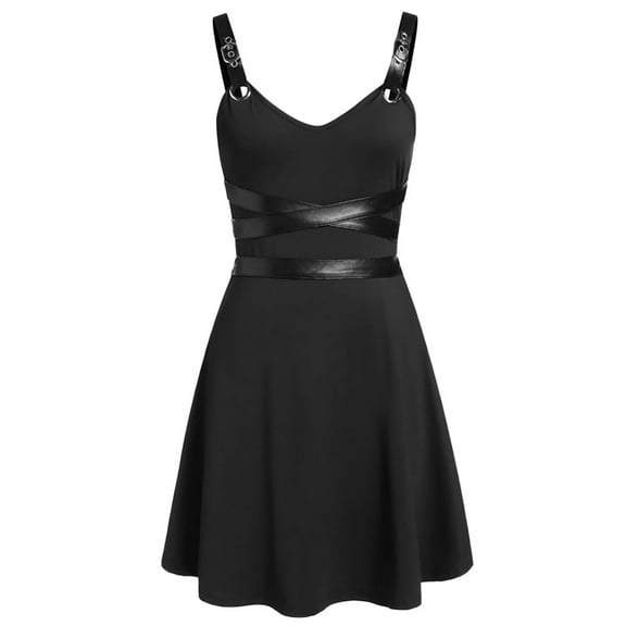 Gothic Sling Dress Punk Style Sleeveless Strapless Backless Irregular Skirts Mini Dress
