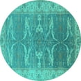 thumbnail image 1 of Ahgly Company Machine Washable Indoor Round Oriental Turquoise Blue Traditional Area Rugs, 3' Round, 1 of 4