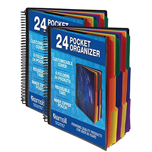 Samsill 24 Pocket Spiral Project Organizer with 12 Dividers Customizable Front Cover Erasable Write On Tabs in Fashion Colors 