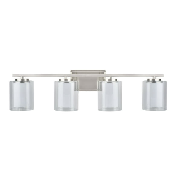 Aspen Creative 62104, Four-Light Metal Bathroom Vanity Wall Light Fixture, 32" Wide, Transitional Design in Satin Nickel with Clear Glass Shade