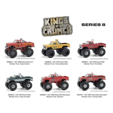 Greenlight 1/64 Full Set of 6 Monster Trucks, Kings of Crunch Series 8 49080