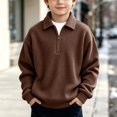 thumbnail image 2 of Quarter Zip Sweatshirt Boys Girls Waffle Casual Loose Fashion Fall Winter Tops Lapel Long Sleeve Pullover (9Years, Brown), 2 of 9