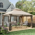 thumbnail image 3 of Furniture of America Vanj 13 ft. x 10 ft. Outdoor Patio Gazebo with All Around Netting, Brown, 3 of 7