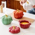thumbnail image 1 of Bol en Céramique Orange en Forme de Citrouille avec Couvercle - Vaisselle Résistante à la Chaleur et Adaptée aux Enfants pour Soupes, Ragoûts, Cuisson à la Vapeur d'Oeufs, Salades et Riz - Design Festif et Original, Durable et Facile à Nettoyer, Parfait pour, 1 of 5
