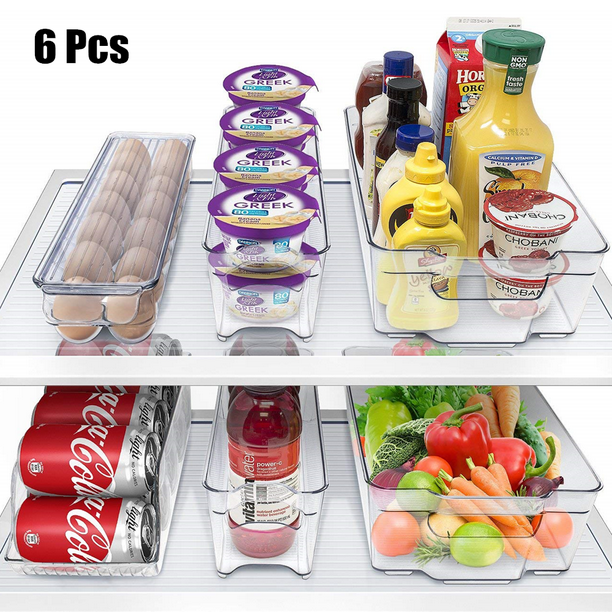 Set of 6 Stackable Fridge Storage Bins for Refrigerator with Handle BPA