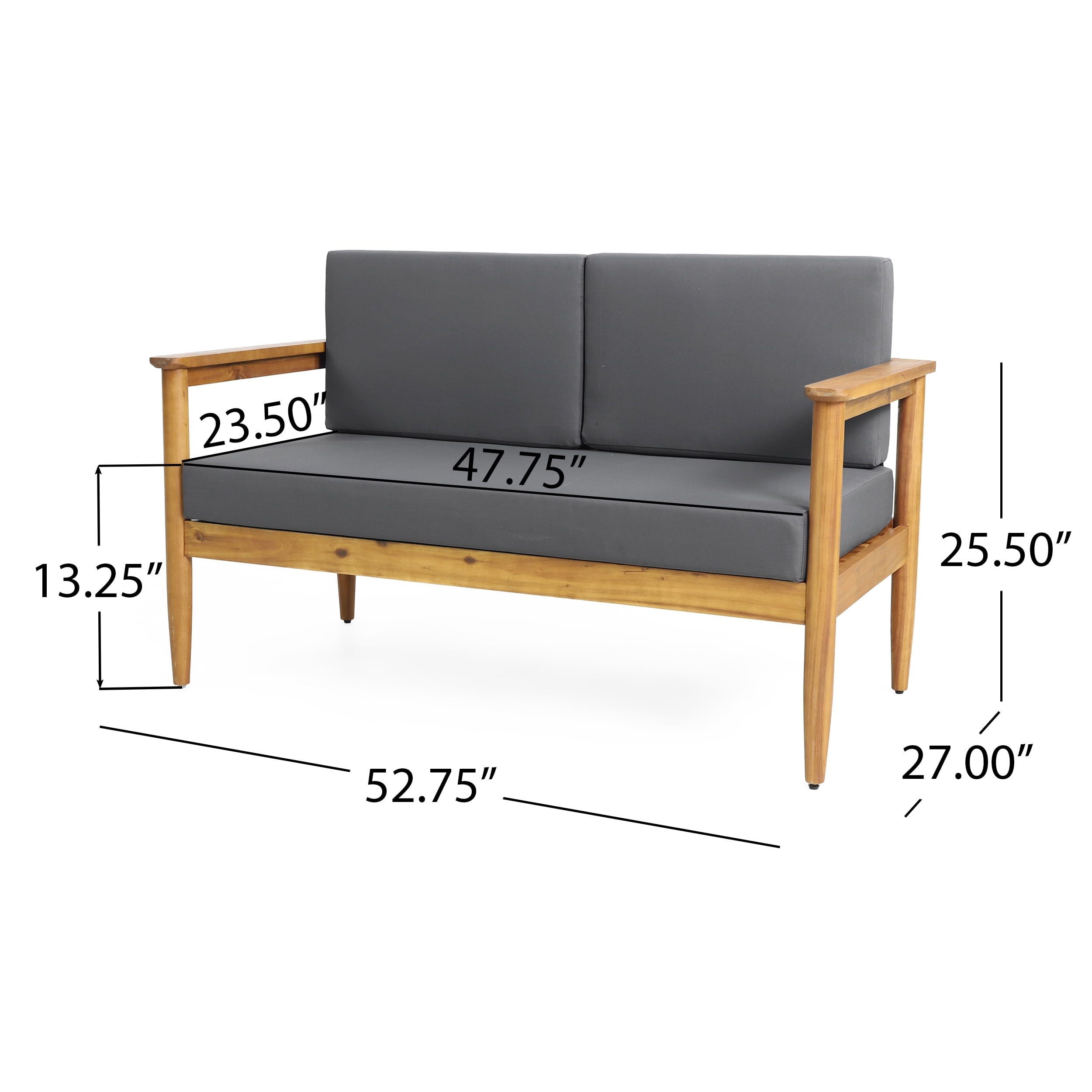 Noble House Magnolia Outdoor Acacia Wood Loveseat Teak and Gray