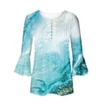 thumbnail image 4 of Womens Tops Ladies Top Floral Print V-Neck Short Sleeve Button T-Shirt Blue L, 4 of 4