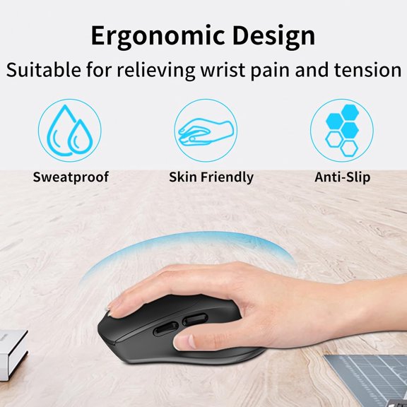 LYUSCI-2.4G Silent Ergonomic Wireless Side Button Mouse Black