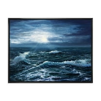Designart 'Morning Glow Through The Ocean Waves' Nautical & Coastal Framed Canvas Wall Art Print