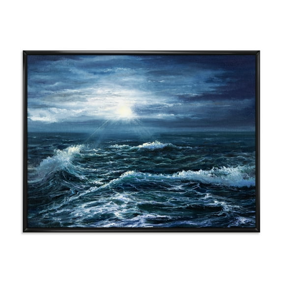 Designart 'Morning Glow Through The Ocean Waves' Nautical & Coastal Framed Canvas Wall Art Print