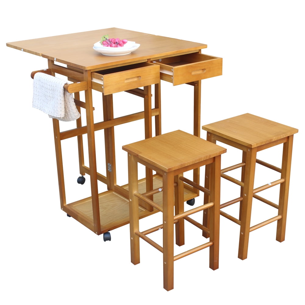 Winado Solid Wood Folding Rolling Kitchen Cart Island Storage