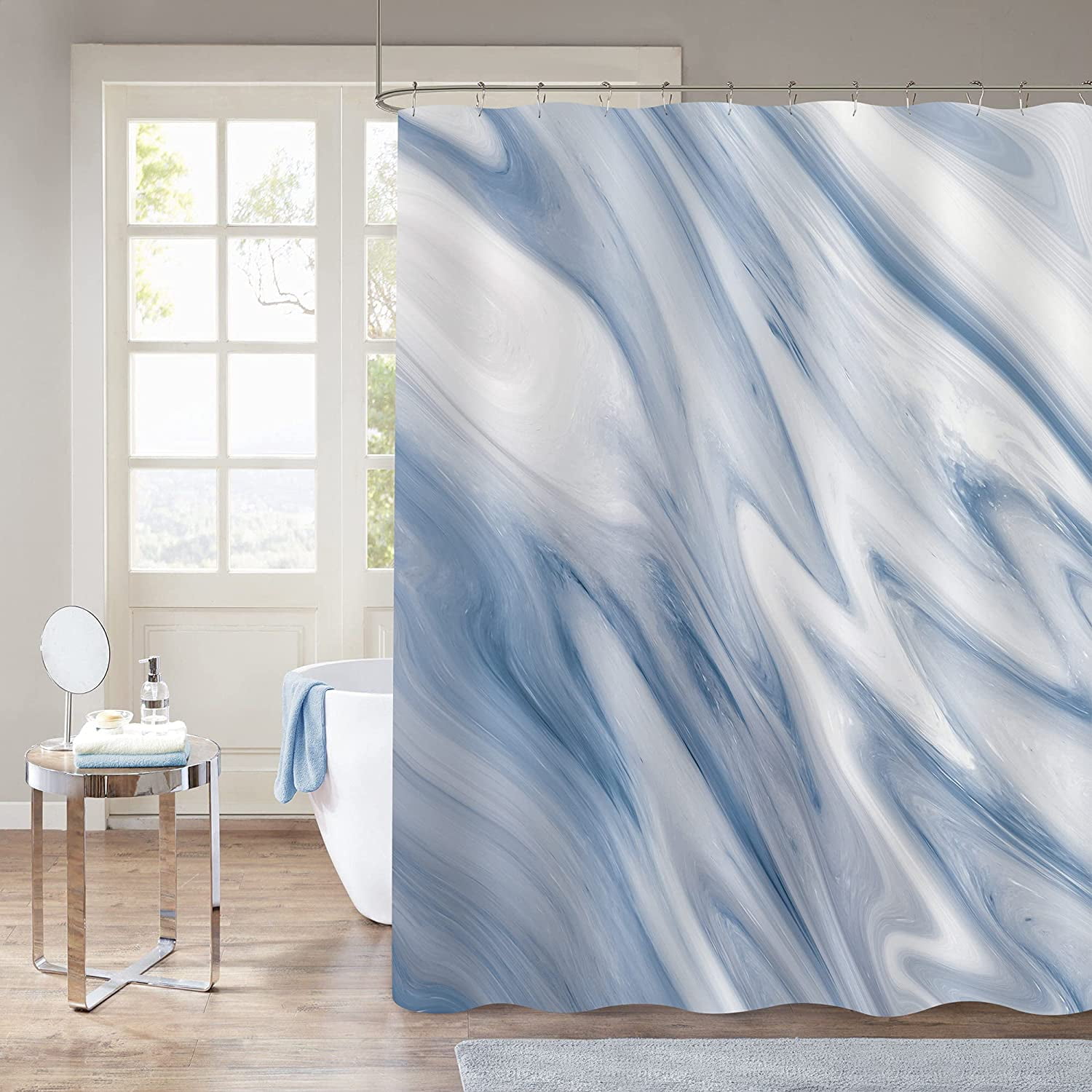 HTOOQ Marble Stall Shower Curtain Liner 50 x 78, Blue White 78 inch