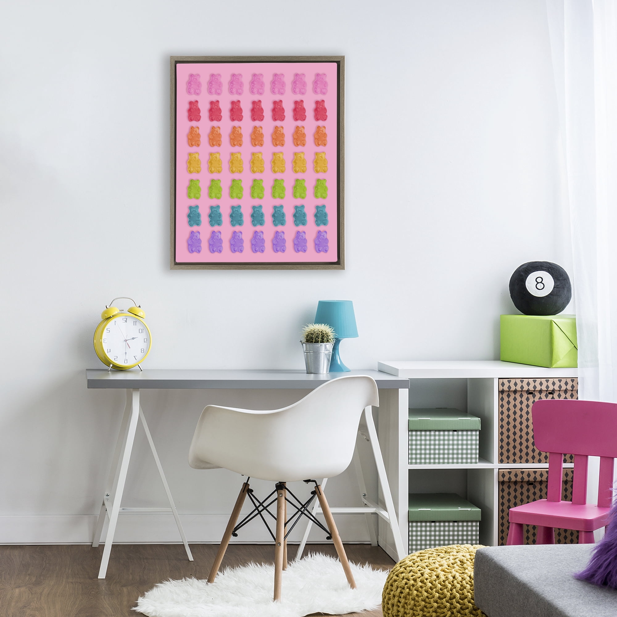 Stupell Industries Rainbow Candy Bears on Pink Brown Framed Floater Canvas Wall Art, design by LISH Creative