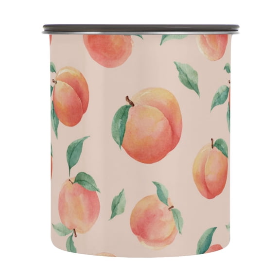 900ml Stainless Steel Food Storage Containers Pale Pink Peach's Pattern Airtight Kitchen Canisters with Vacuum Lid for Coffee Tea Flour Sugar Grains